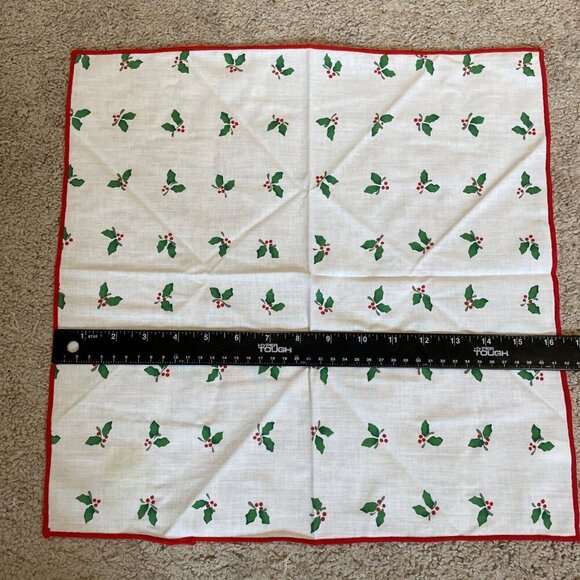 Set of 4 Vintage Holiday Napkins 16X16"  Holly Berry Printed Red Hem Stitch 1988 - Picture 6 of 6